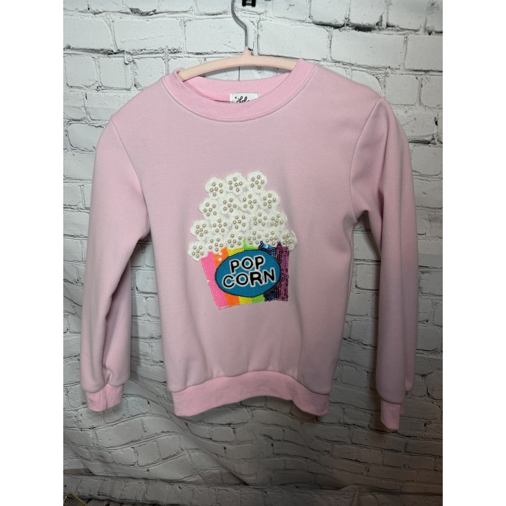 Lola and The Boys Pink Pearls and Popcorn Sequin Sweatshirt‎ Girls Size 10